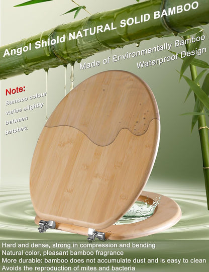 ROUND Bamboo Wood Toilet Seat Soft Close 16.5Inch