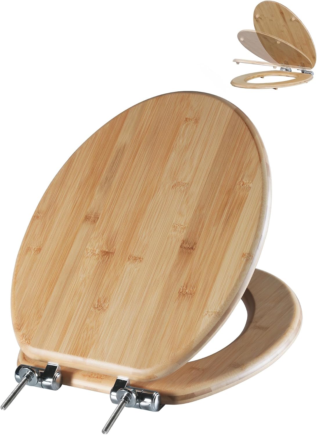 ROUND Bamboo Wood Toilet Seat Soft Close 16.5Inch