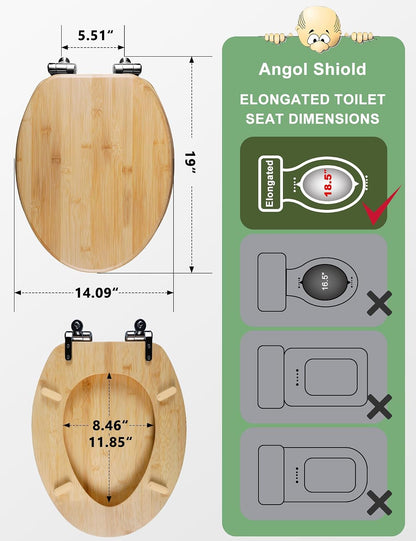 ROUND Bamboo Wood Toilet Seat Soft Close 16.5Inch
