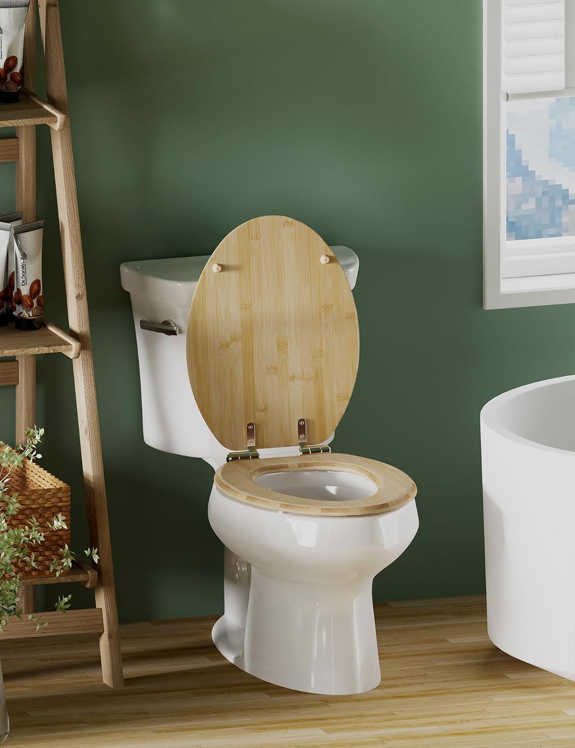 ROUND Bamboo Wood Toilet Seat Soft Close 16.5Inch
