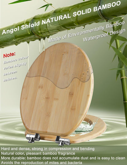 ROUND Bamboo Wood Toilet Seat Soft Close 16.5Inch