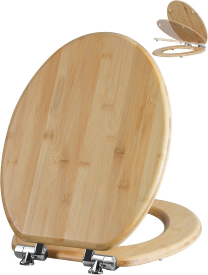 ROUND Bamboo Wood Toilet Seat Soft Close 16.5Inch