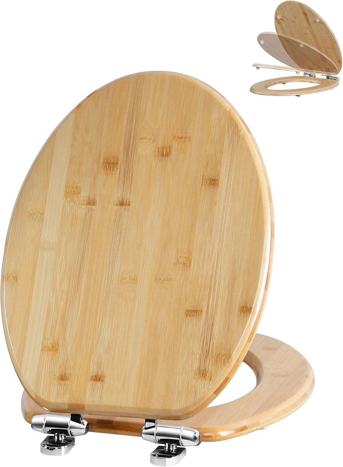 ROUND Bamboo Wood Toilet Seat Soft Close 16.5Inch