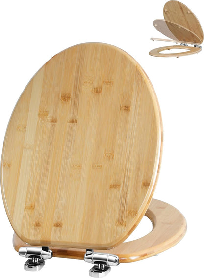 ROUND Bamboo Wood Toilet Seat Soft Close 16.5Inch