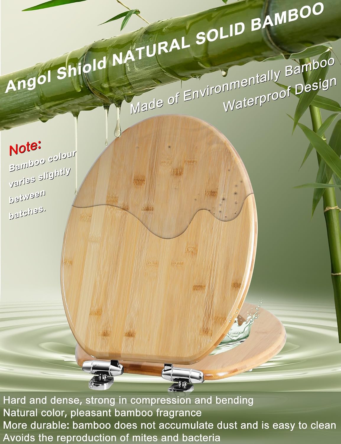ROUND Bamboo Wood Toilet Seat Soft Close 16.5Inch