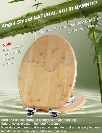 ROUND Bamboo Wood Toilet Seat Soft Close 16.5Inch
