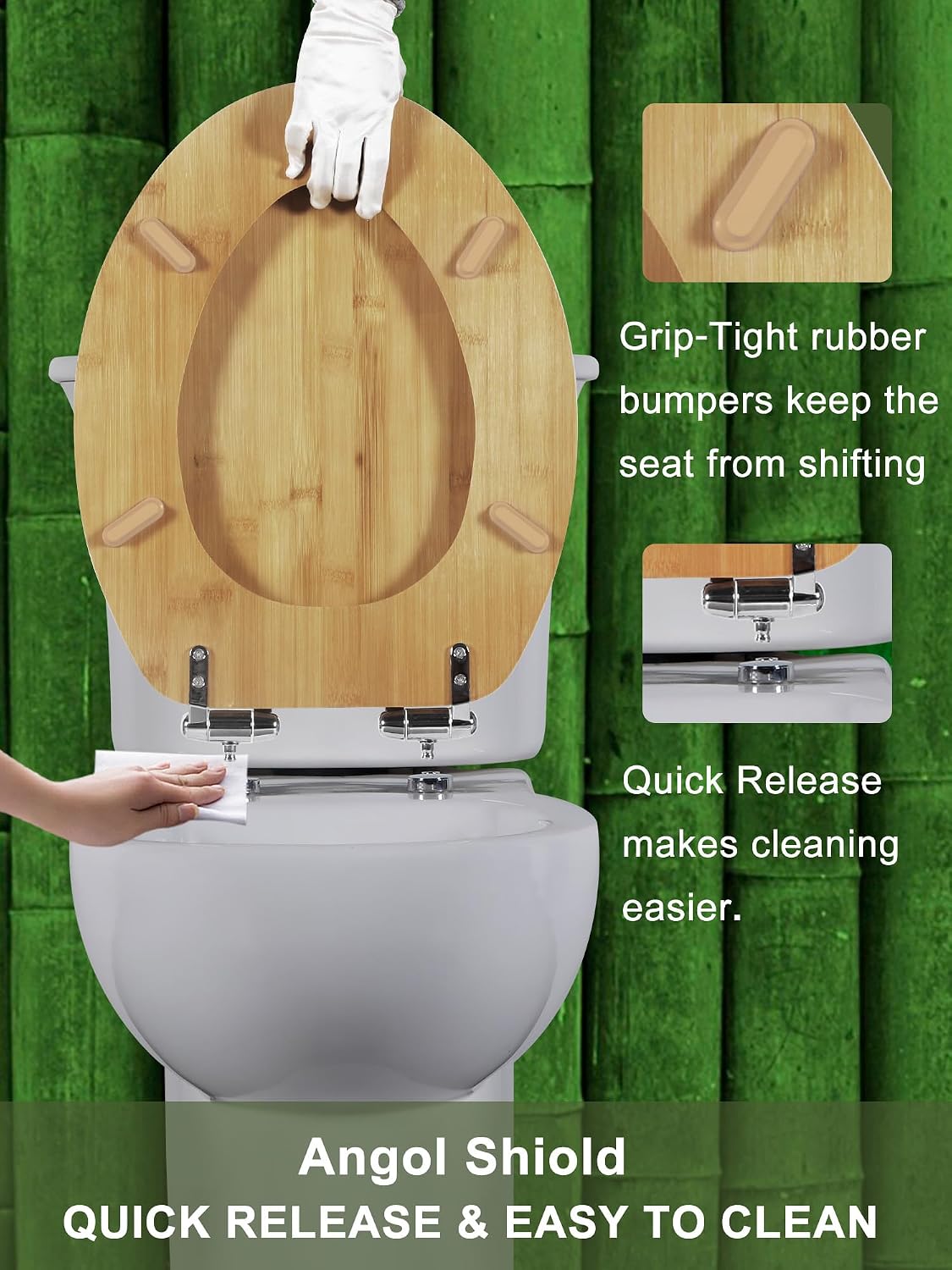 ROUND Bamboo Wood Toilet Seat Soft Close 16.5Inch