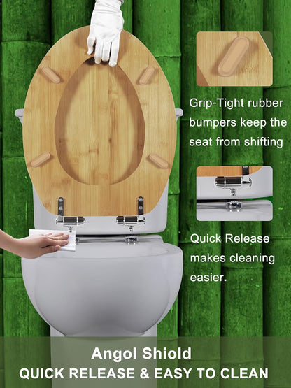 ROUND Bamboo Wood Toilet Seat Soft Close 16.5Inch