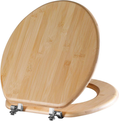 ROUND Bamboo Wood Toilet Seat Soft Close 16.5Inch