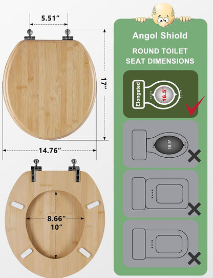 ROUND Bamboo Wood Toilet Seat Soft Close 16.5Inch