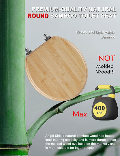 ROUND Bamboo Wood Toilet Seat Soft Close 16.5Inch
