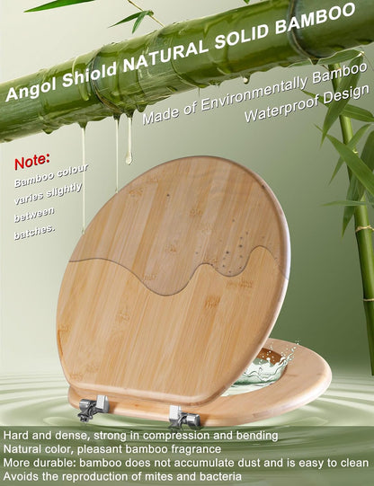 ROUND Bamboo Wood Toilet Seat Soft Close 16.5Inch