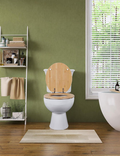 ROUND Bamboo Wood Toilet Seat Soft Close 16.5Inch