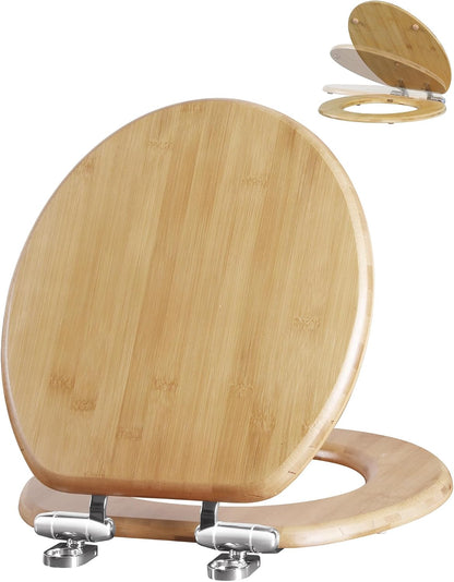 ROUND Bamboo Wood Toilet Seat Soft Close 16.5Inch