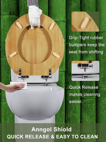 ROUND Bamboo Wood Toilet Seat Soft Close 16.5Inch