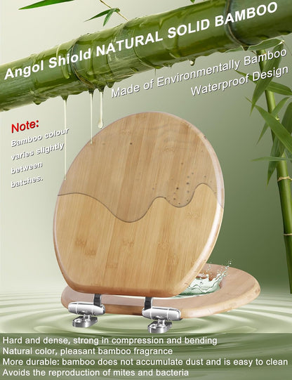 ROUND Bamboo Wood Toilet Seat Soft Close 16.5Inch