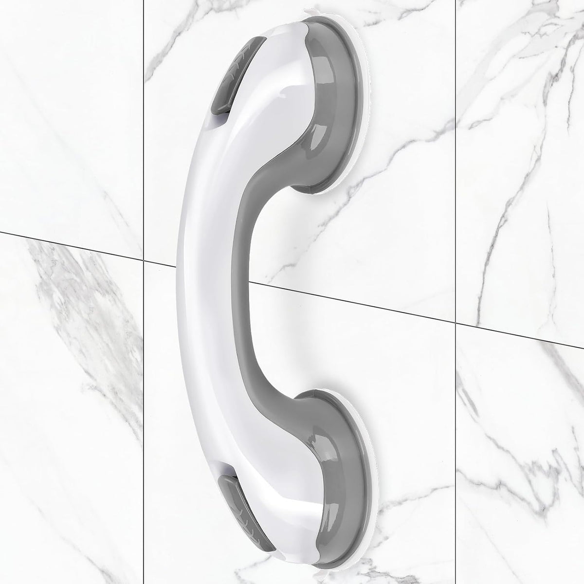 Shower Handle Grab Bars for Bathtubs & Showers, 12 inch Grab Bars for Bathroom with Strong Hold Suction Cup, Balance Bar Safety Hand Rail for Injury, Senior, Elderly Grey