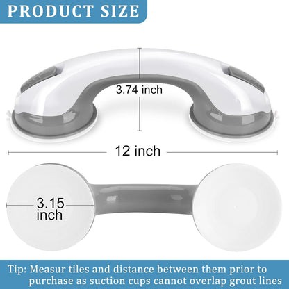 Shower Handle Grab Bars for Bathtubs & Showers, 12 inch Grab Bars for Bathroom with Strong Hold Suction Cup, Balance Bar Safety Hand Rail for Injury, Senior, Elderly Grey