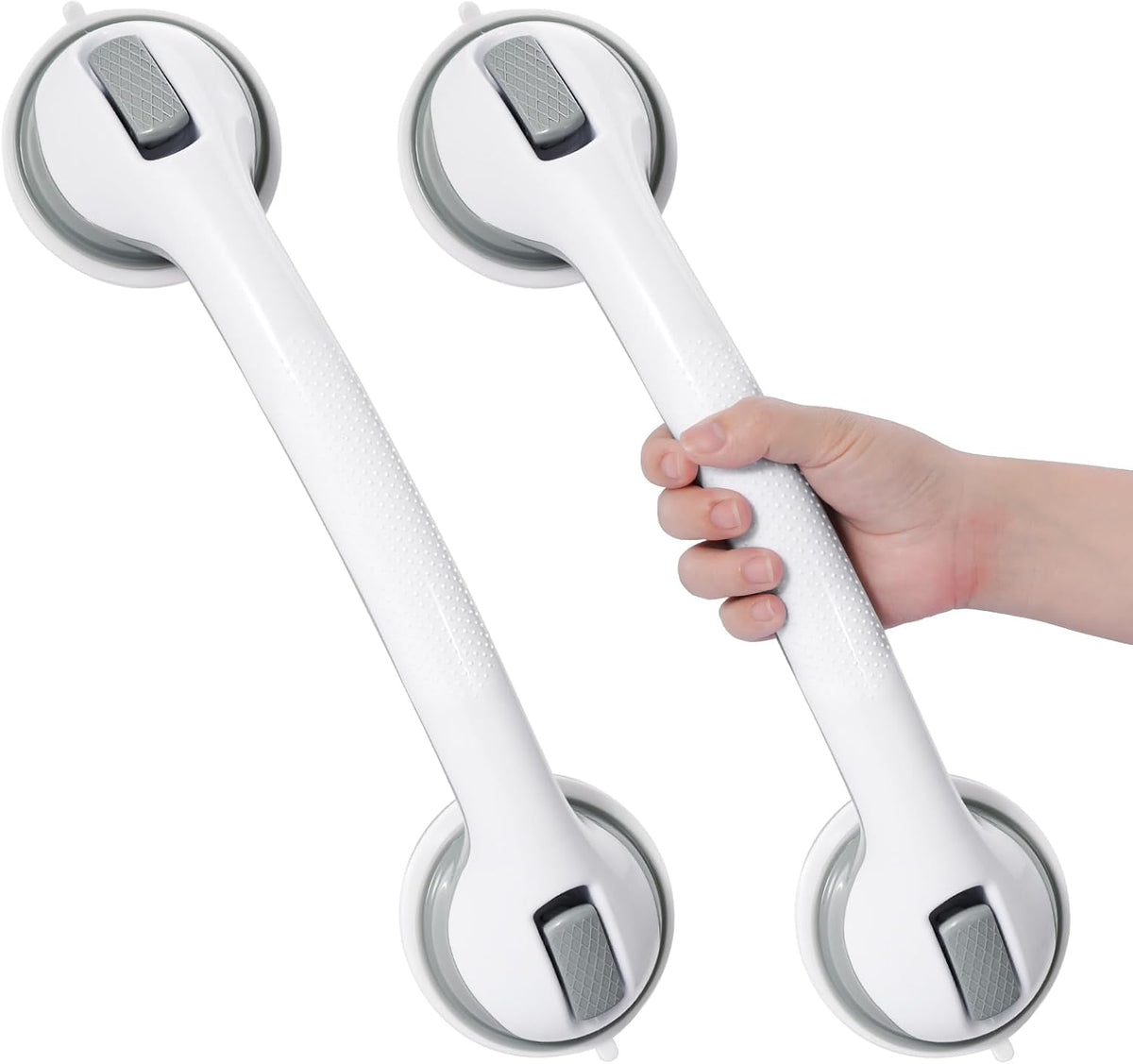 Shower Handle Grab Bars for Bathtubs & Showers, 12 inch Grab Bars for Bathroom with Strong Hold Suction Cup, Balance Bar Safety Hand Rail for Injury, Senior, Elderly Grey