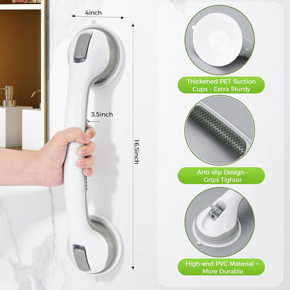 Shower Handle Grab Bars for Bathtubs & Showers, 12 inch Grab Bars for Bathroom with Strong Hold Suction Cup, Balance Bar Safety Hand Rail for Injury, Senior, Elderly Grey