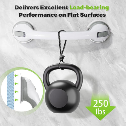 Shower Handle Grab Bars for Bathtubs & Showers, 12 inch Grab Bars for Bathroom with Strong Hold Suction Cup, Balance Bar Safety Hand Rail for Injury, Senior, Elderly Grey