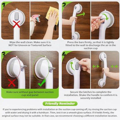 Shower Handle Grab Bars for Bathtubs & Showers, 12 inch Grab Bars for Bathroom with Strong Hold Suction Cup, Balance Bar Safety Hand Rail for Injury, Senior, Elderly Grey
