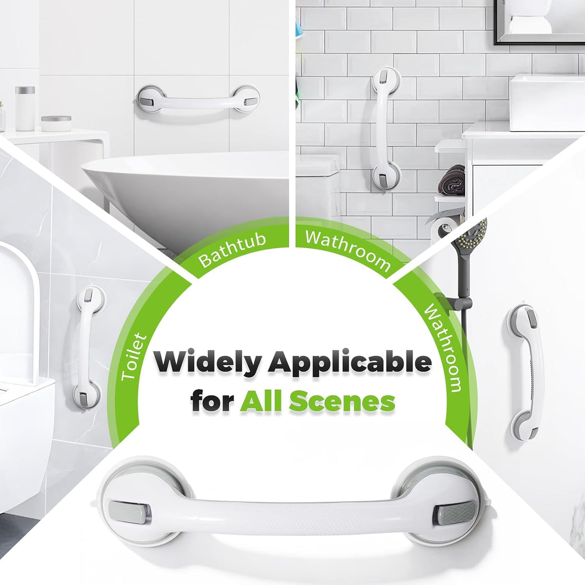 Shower Handle Grab Bars for Bathtubs & Showers, 12 inch Grab Bars for Bathroom with Strong Hold Suction Cup, Balance Bar Safety Hand Rail for Injury, Senior, Elderly Grey
