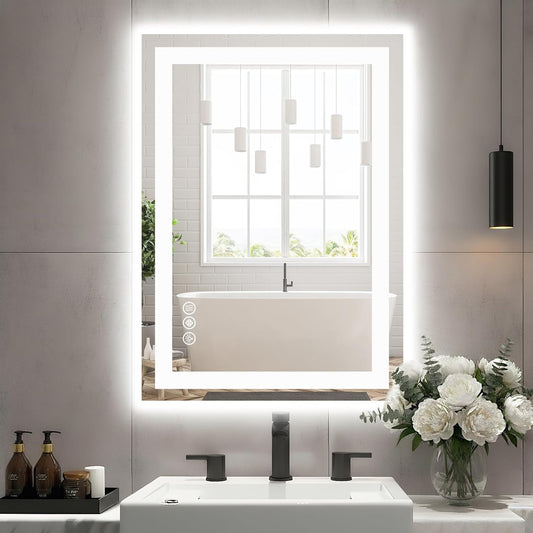 24"x 32" Smart Anti-Fog LED Bathroom Mirror with Lights and Front Light & Backlit, 3 Color Temperatures, Dimmable, Memory Function, Rectangle Modern Vanity Mirror