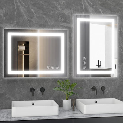 24"x 32" Smart Anti-Fog LED Bathroom Mirror with Lights and Front Light & Backlit, 3 Color Temperatures, Dimmable, Memory Function, Rectangle Modern Vanity Mirror