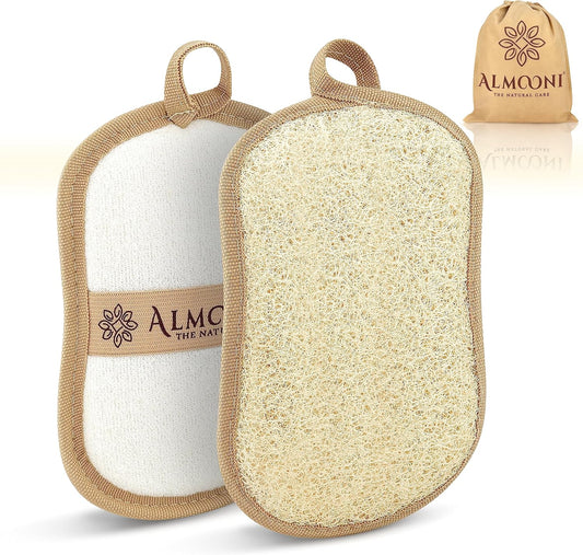Natural Loofah Exfoliating Body Scrubber, Shower Sponge 2 Count | Natural Egyptian Loofah, Exfoliating Sponge for Face and Body, Bath Shower Loofah Sponge for Women and Men, 2 count pack