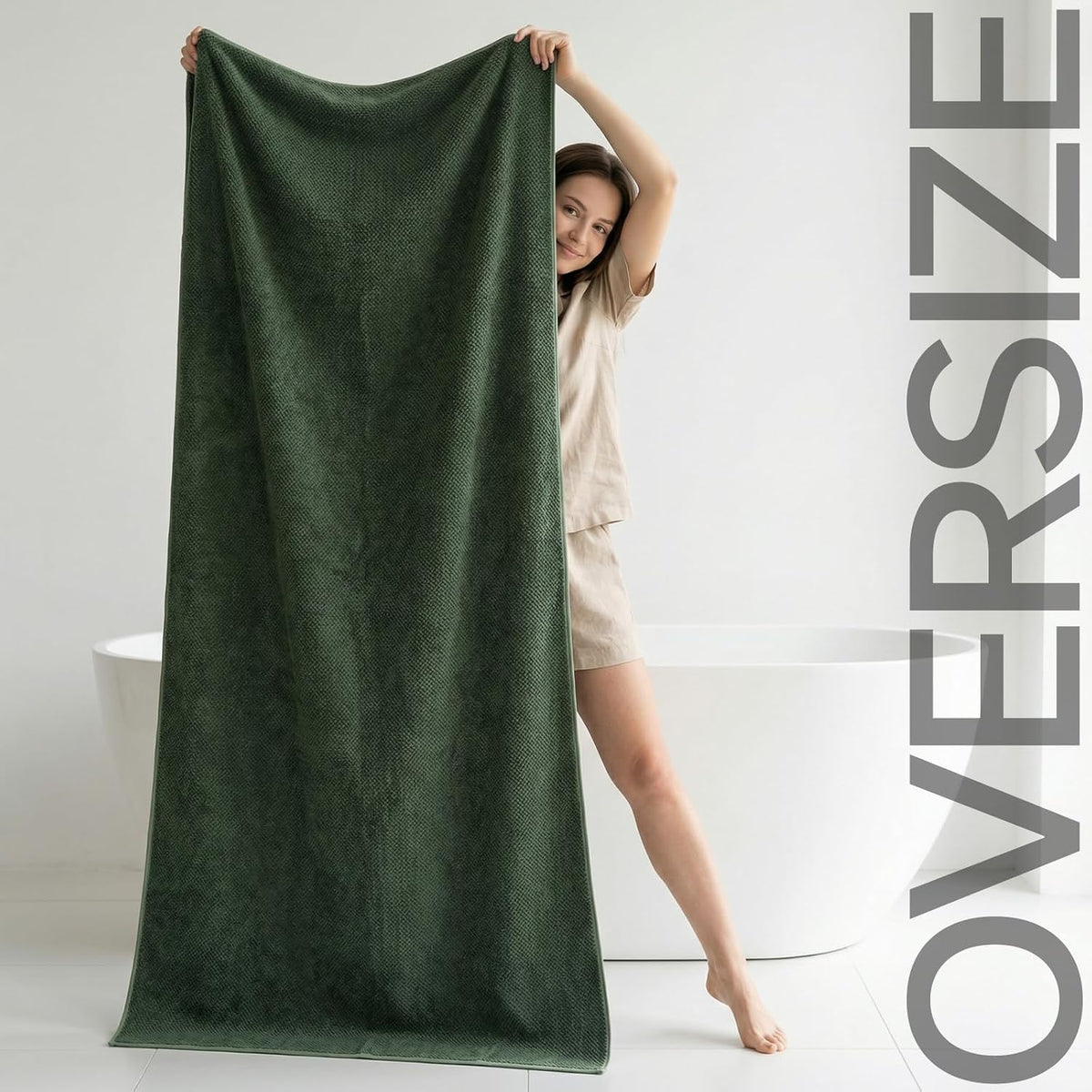 REDKISS Pack of 1 Jumbo Bath Sheet, 40 x 80 Inches Microfiber Oversized Bath Towel for Bathroom, Extra Large & Lightweight, Quick-Dry, Super Soft & Highly Absorbent, Perfect to Wrap Yourself In, Olive