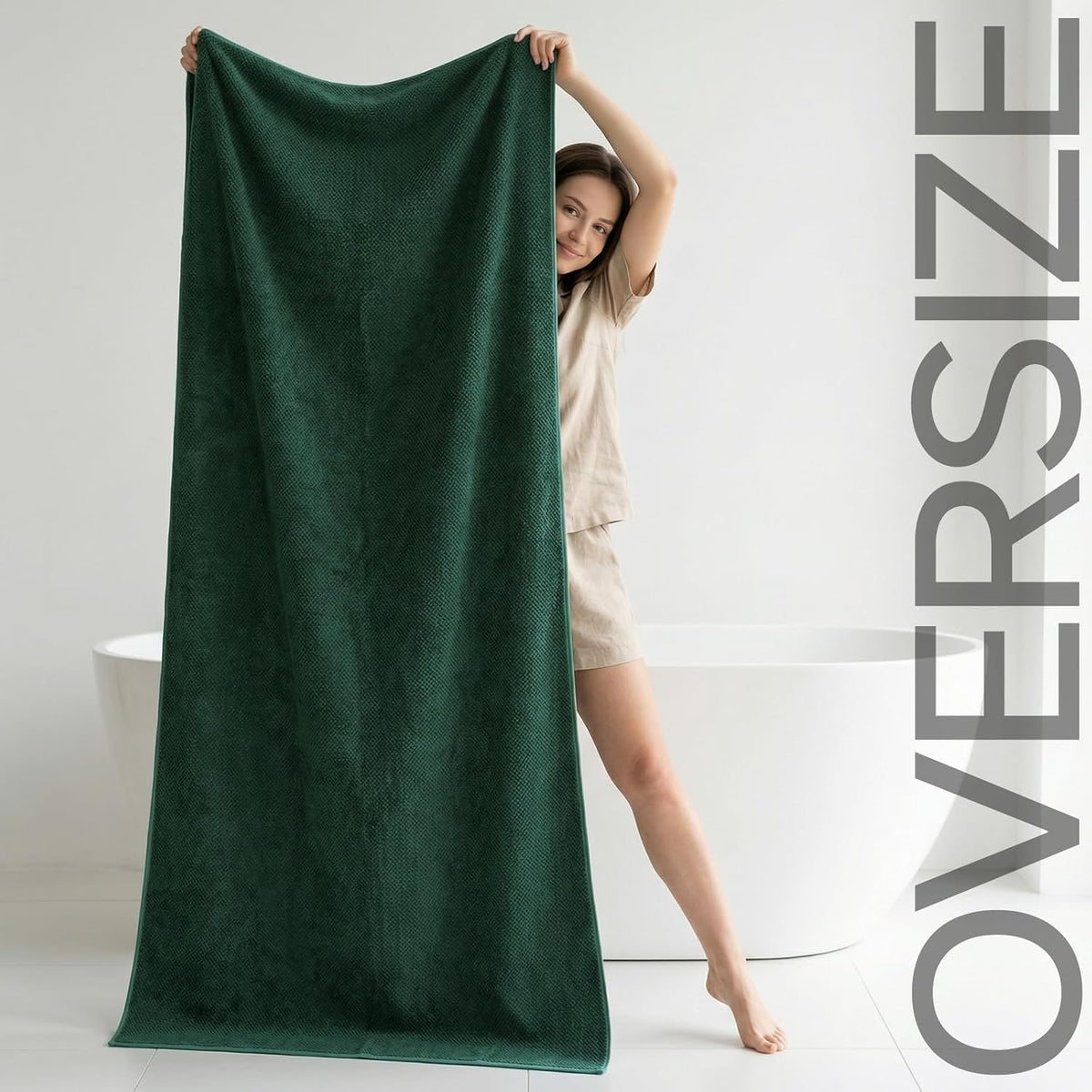 REDKISS Pack of 1 Jumbo Bath Sheet, 40 x 80 Inches Microfiber Oversized Bath Towel for Bathroom, Extra Large & Lightweight, Quick-Dry, Super Soft & Highly Absorbent, Perfect to Wrap Yourself In, Olive