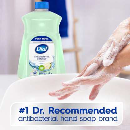 Dial Antibacterial Defense Foaming Hand Soap + Aloe, Fresh Pear Scent, 52 Fl Oz Hand Soap Refill, Dermatologist-Tested, Gentle on Skin
