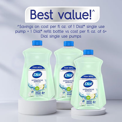 Dial Antibacterial Defense Foaming Hand Soap + Aloe, Fresh Pear Scent, 52 Fl Oz Hand Soap Refill, Dermatologist-Tested, Gentle on Skin