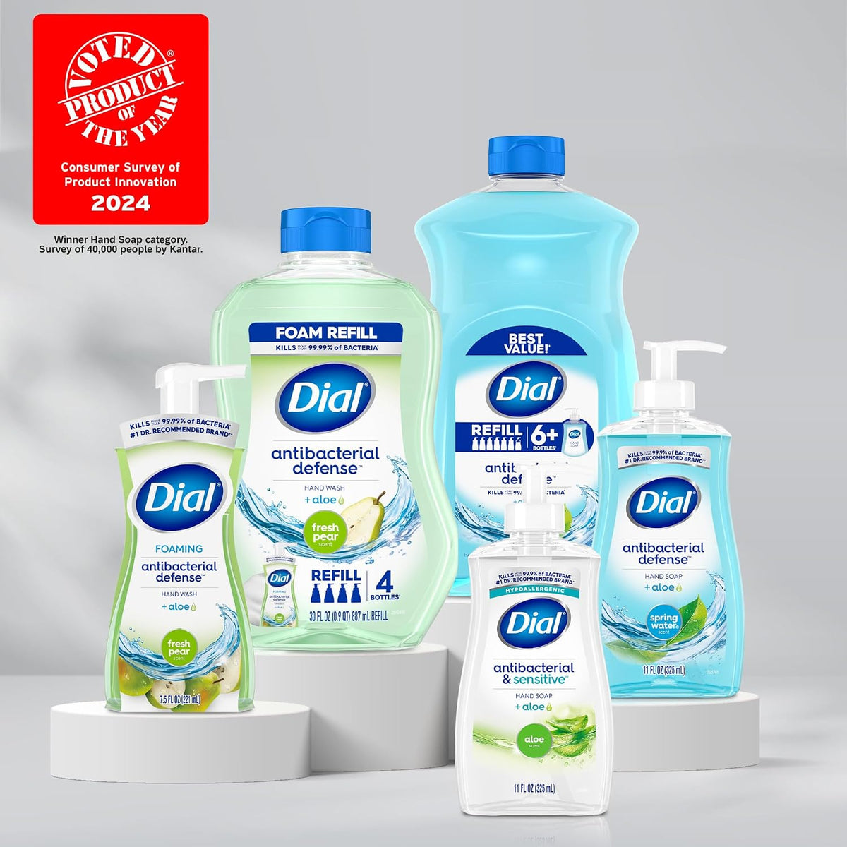 Dial Antibacterial Defense Foaming Hand Soap + Aloe, Fresh Pear Scent, 52 Fl Oz Hand Soap Refill, Dermatologist-Tested, Gentle on Skin