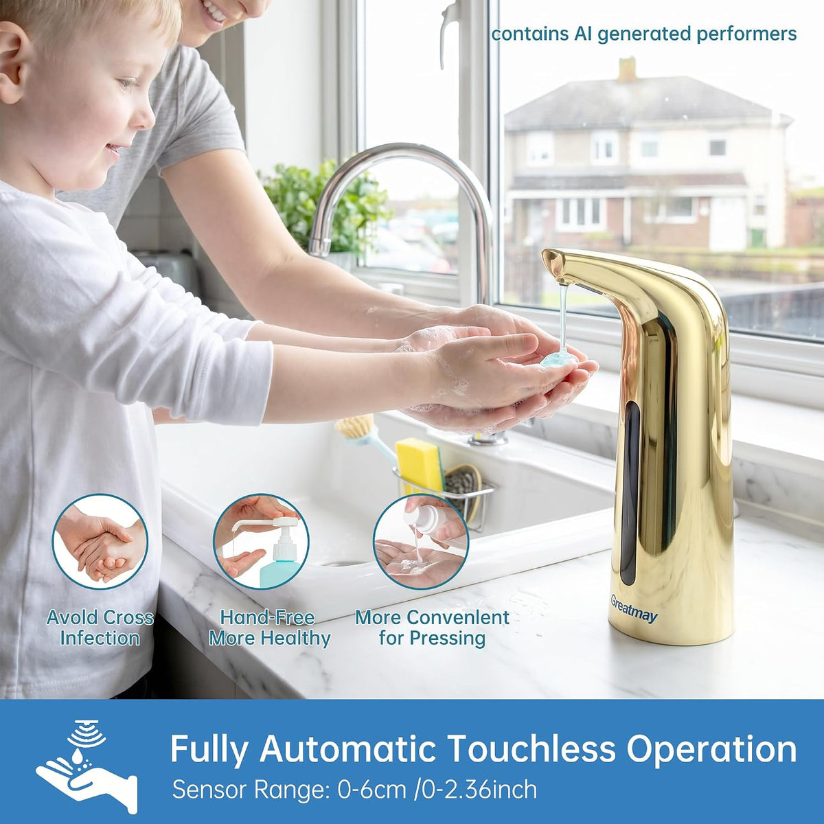 Touchless Automatic Soap Dispenser 400ml Rechargeable, Gold