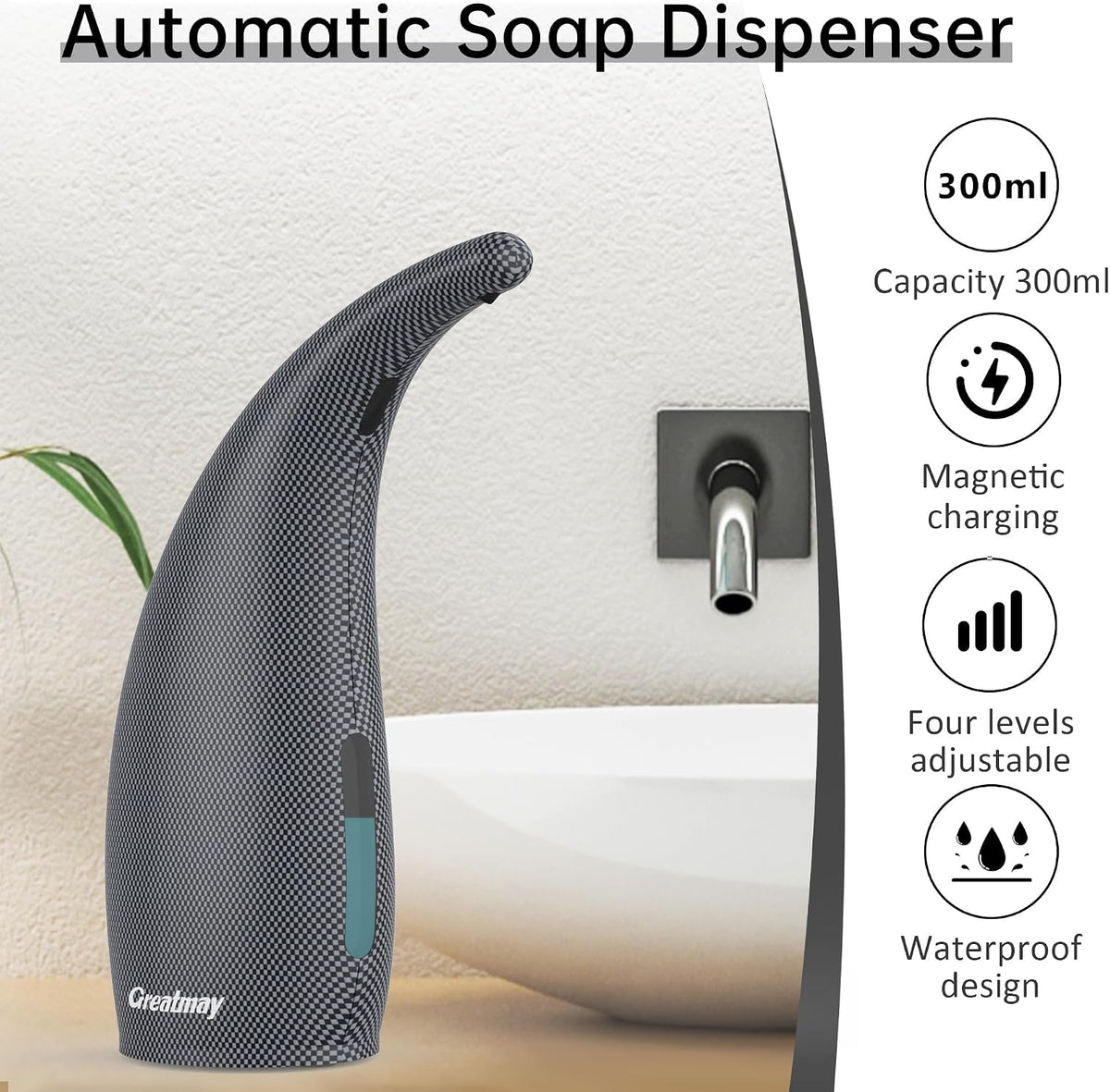Touchless Automatic Soap Dispenser 400ml Rechargeable, Gold