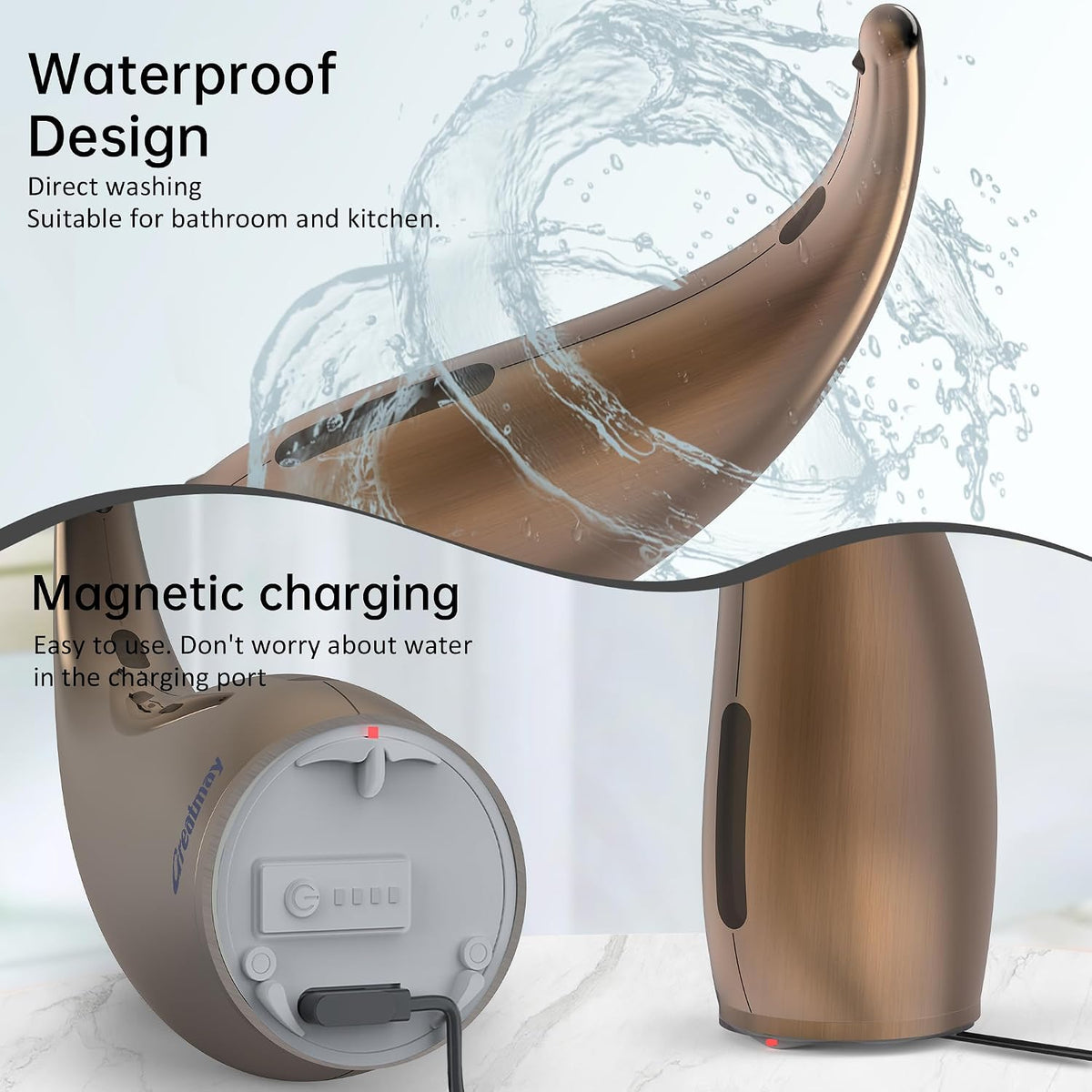 Touchless Automatic Soap Dispenser 400ml Rechargeable, Gold
