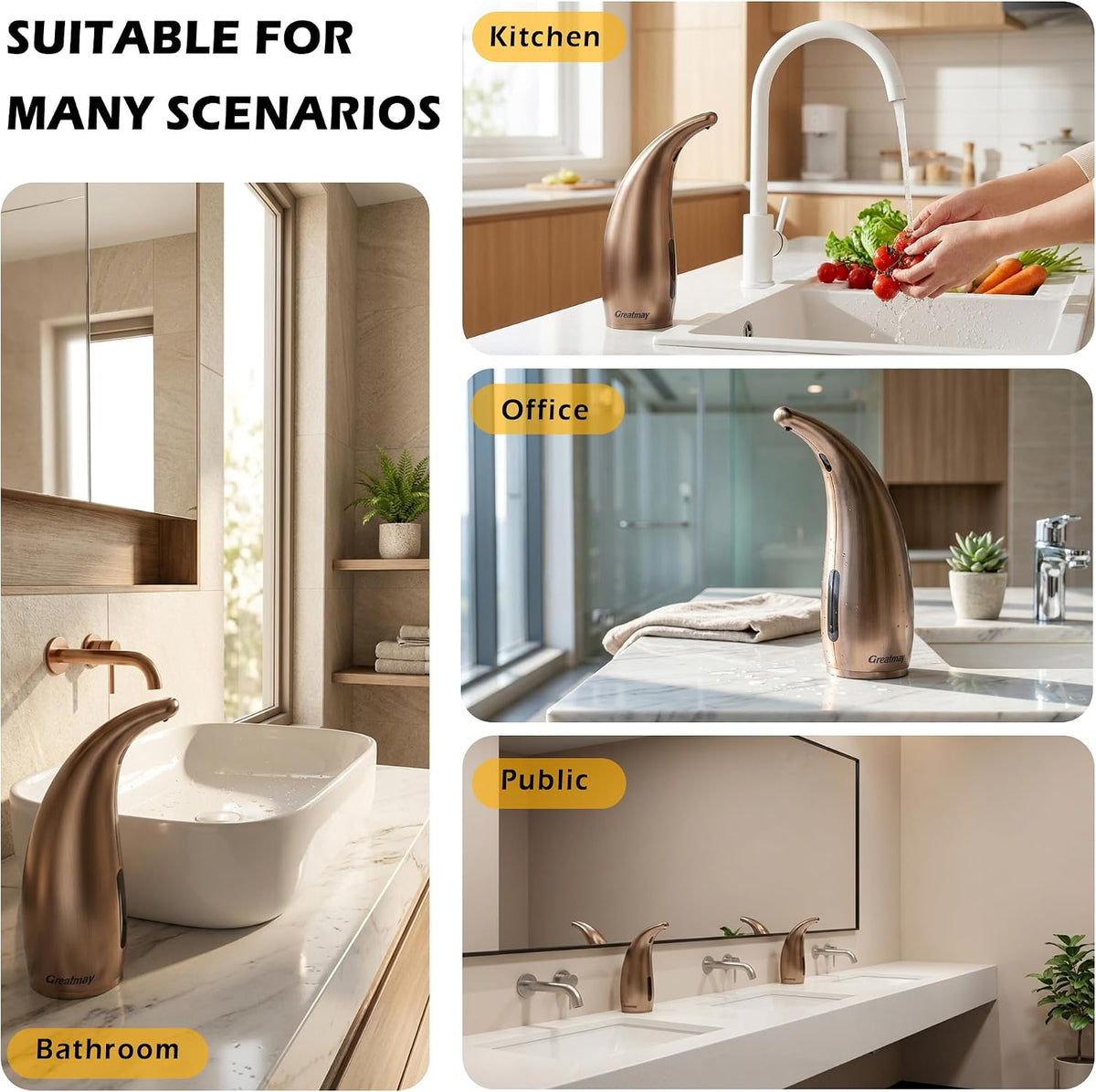 Touchless Automatic Soap Dispenser 400ml Rechargeable, Gold
