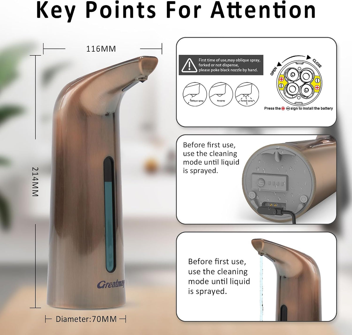 Touchless Automatic Soap Dispenser 400ml Rechargeable, Gold