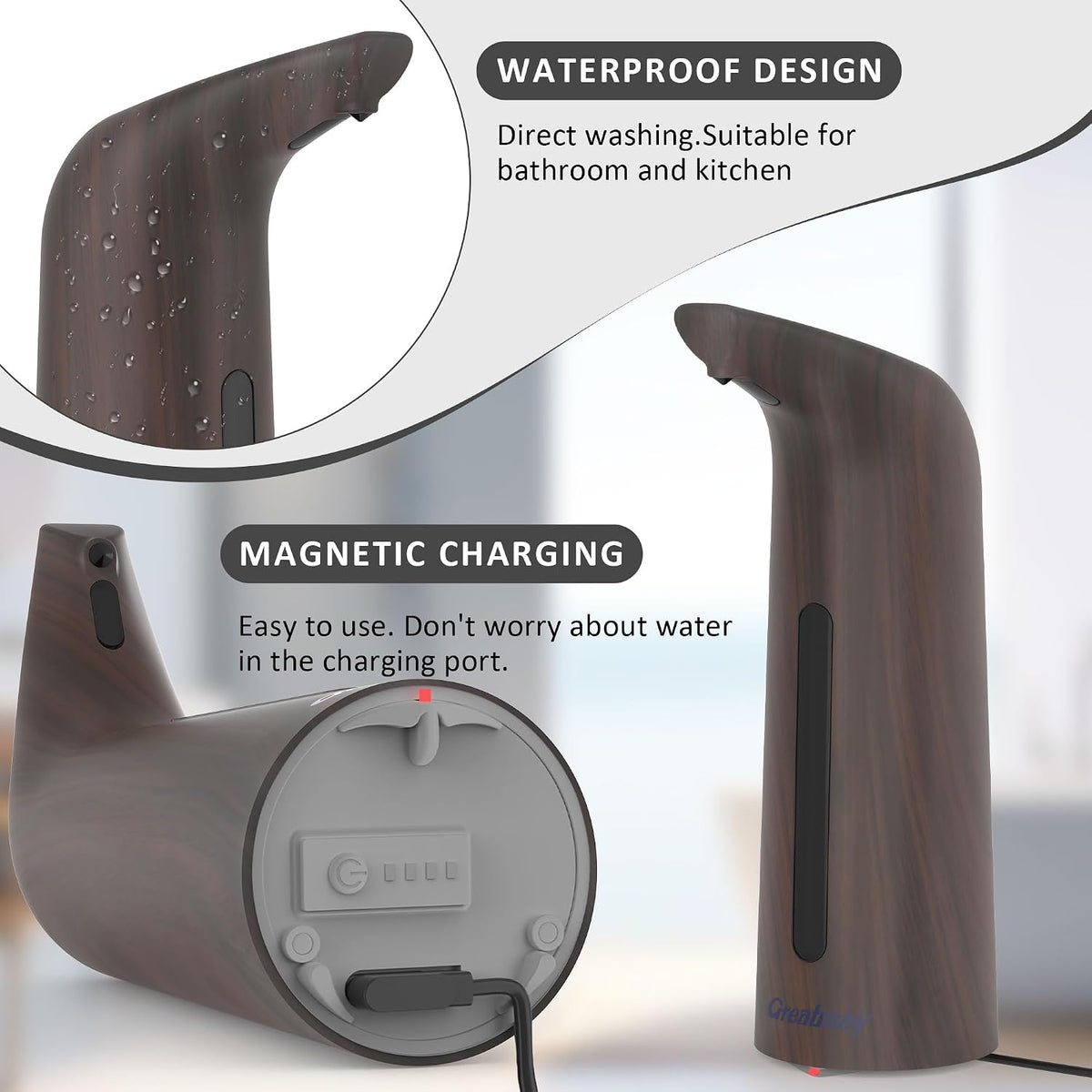 Touchless Automatic Soap Dispenser 400ml Rechargeable, Gold
