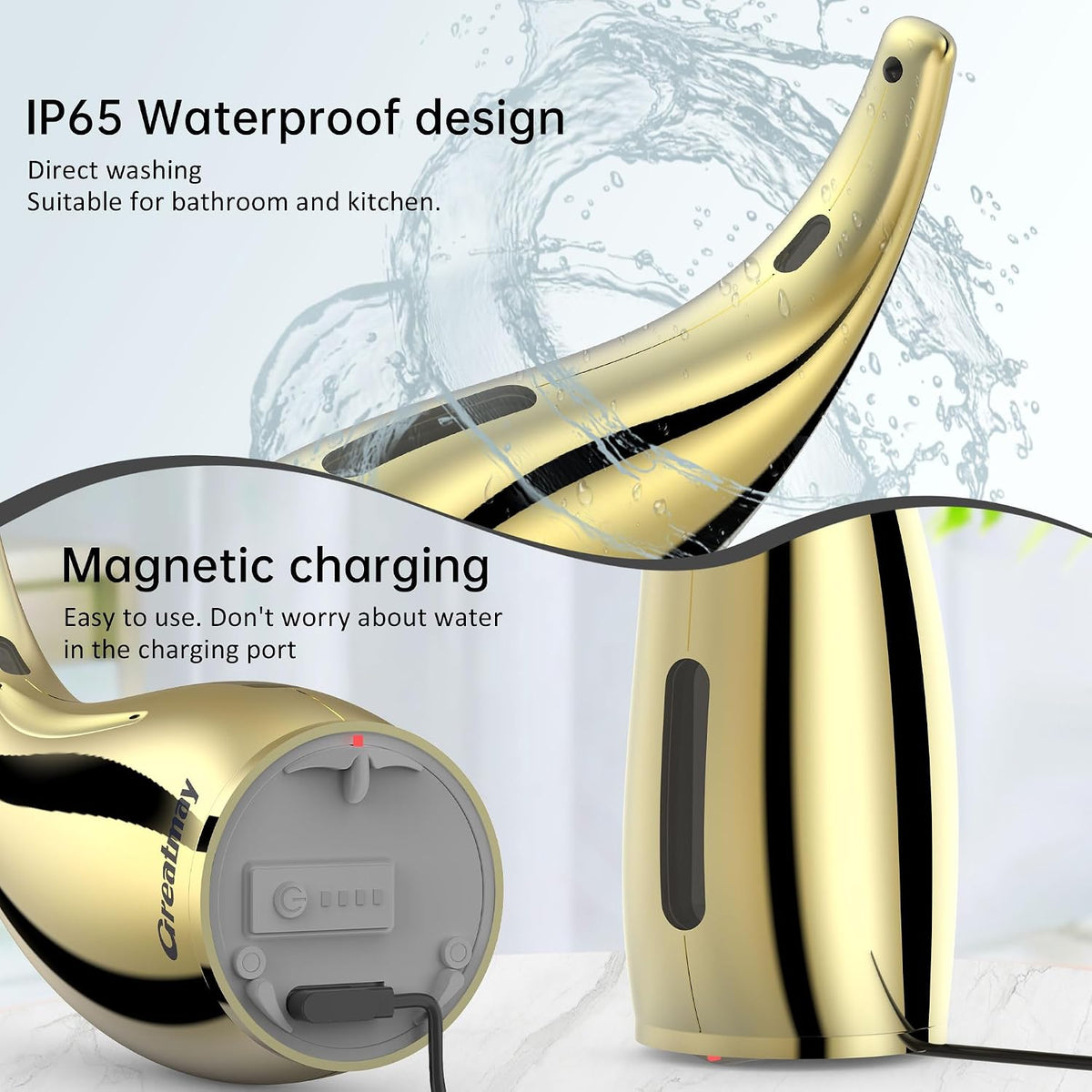 Touchless Automatic Soap Dispenser 400ml Rechargeable, Gold