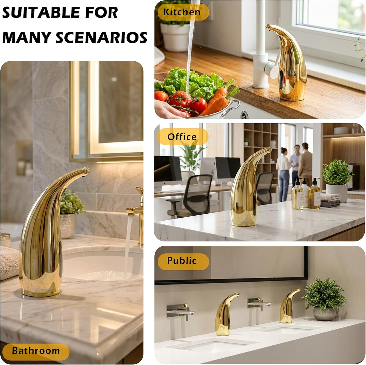 Touchless Automatic Soap Dispenser 400ml Rechargeable, Gold