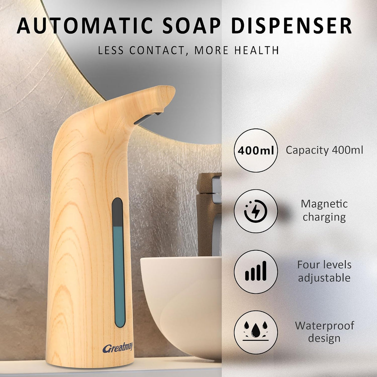 Touchless Automatic Soap Dispenser 400ml Rechargeable, Gold