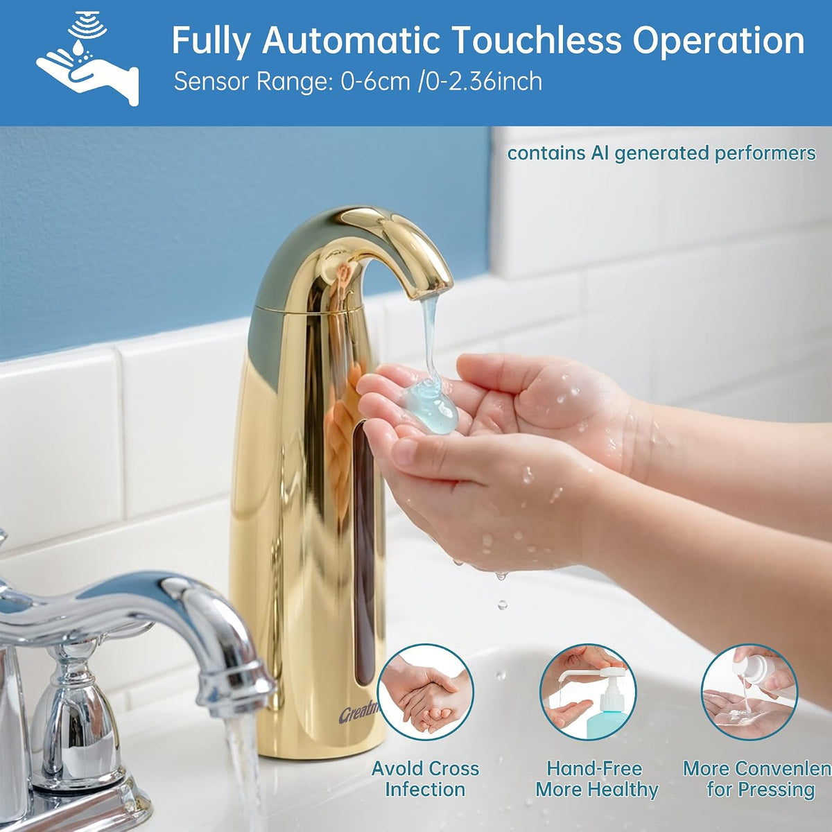 Touchless Automatic Soap Dispenser 400ml Rechargeable, Gold