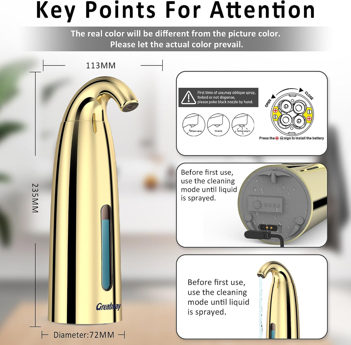 Touchless Automatic Soap Dispenser 400ml Rechargeable, Gold