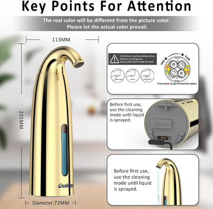 Touchless Automatic Soap Dispenser 400ml Rechargeable, Gold