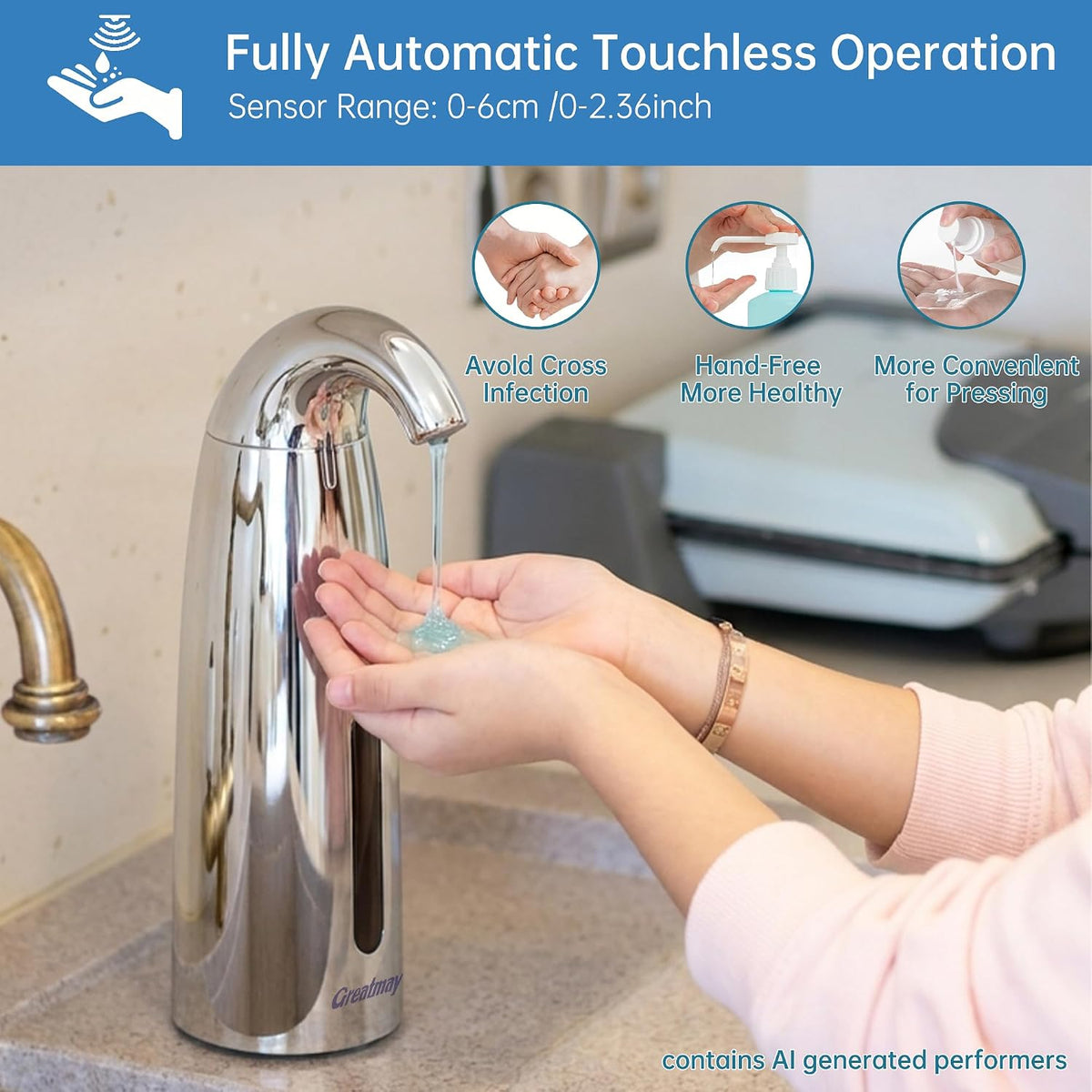 Touchless Automatic Soap Dispenser 400ml Rechargeable, Gold