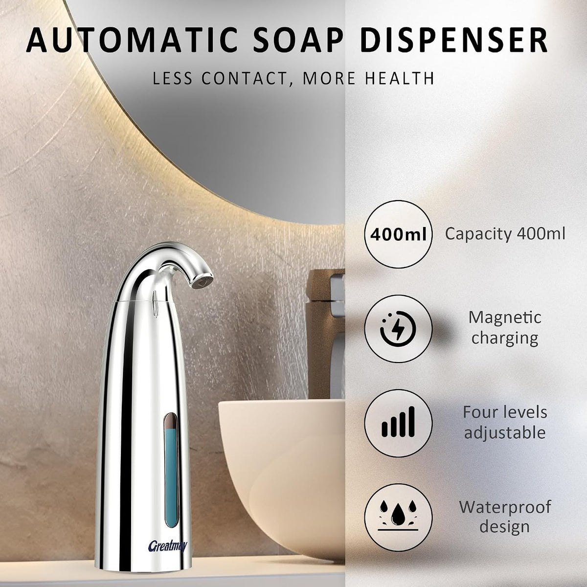 Touchless Automatic Soap Dispenser 400ml Rechargeable, Gold