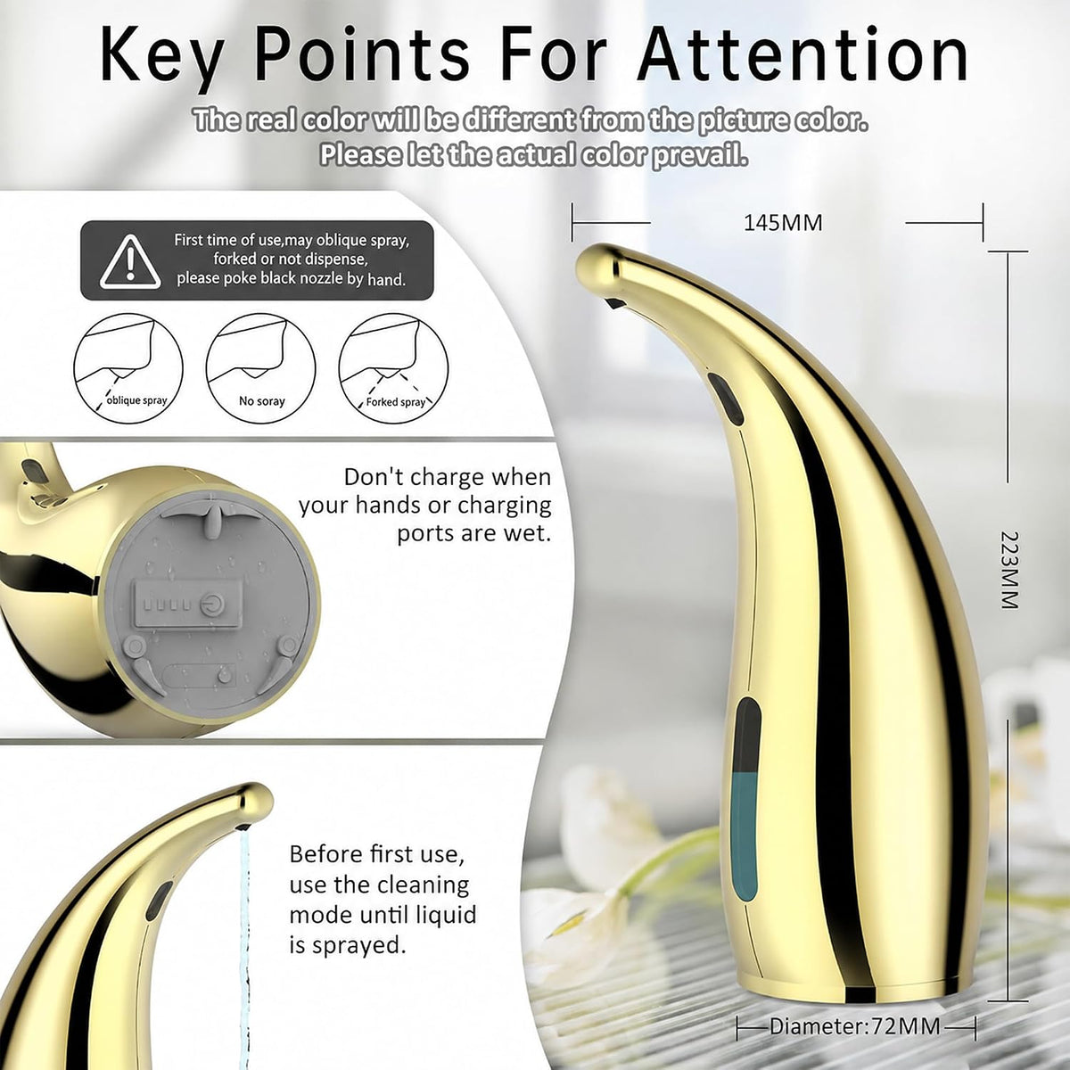 Touchless Automatic Soap Dispenser 400ml Rechargeable, Gold